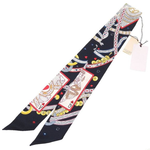Hermes Twilly Bijoux Pique Queen Of Hearts DAME de Coeur Silk Black Red Black